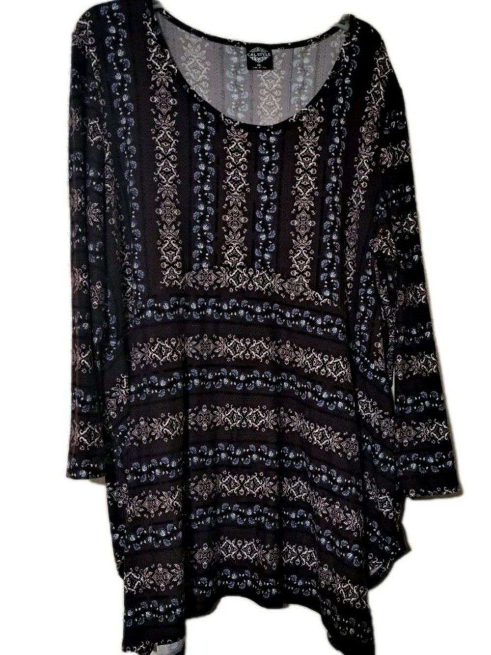 Cal Style Womens Xlarge Floral Purple Plum Blouse 3/4‎ Qtr Sleeve Boho Peasant